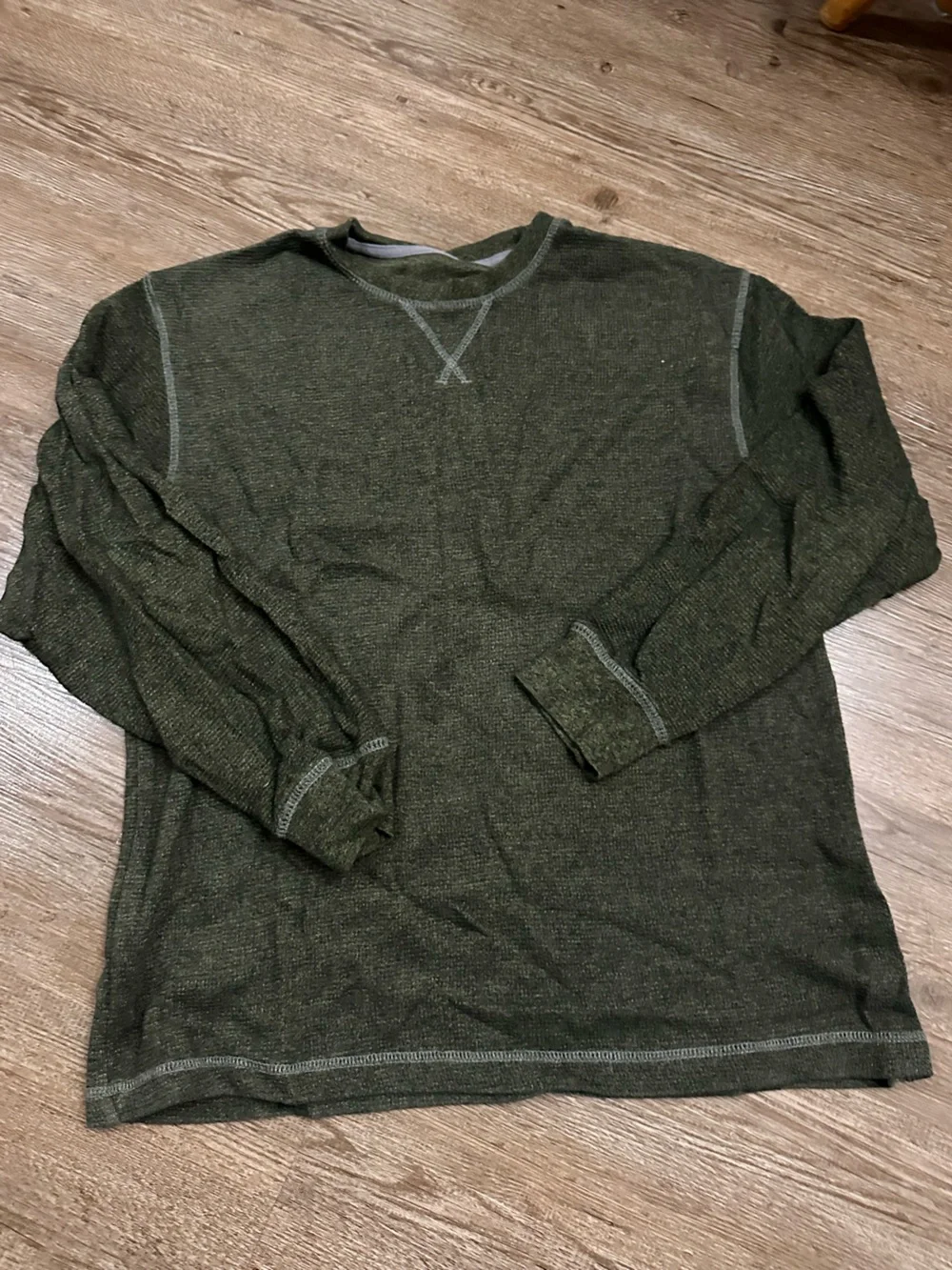 Men's Olive Crewneck Waffle Knit Pullover